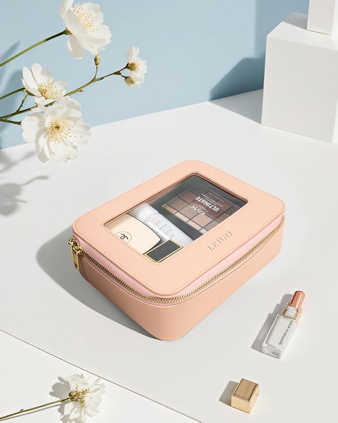 LETGO Clear Makeup Bag Travel Cosmetic Case Transparent Toiletry Bag with Zipper, Portable Make Up Organizer Traveling Compact Car Bag for Essentials (A-Nude)