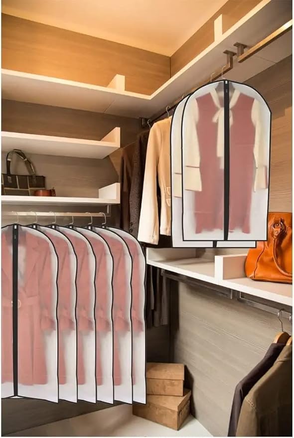Garment Bags for Hanging Clothes 12 PCS Transparent Waterproof Dustproof Storage for Wardrobe Storage Suit Covers for Closet Cloth Cover Washable Clear Reuse Full Zipper for Suits Gowns 24''x40''