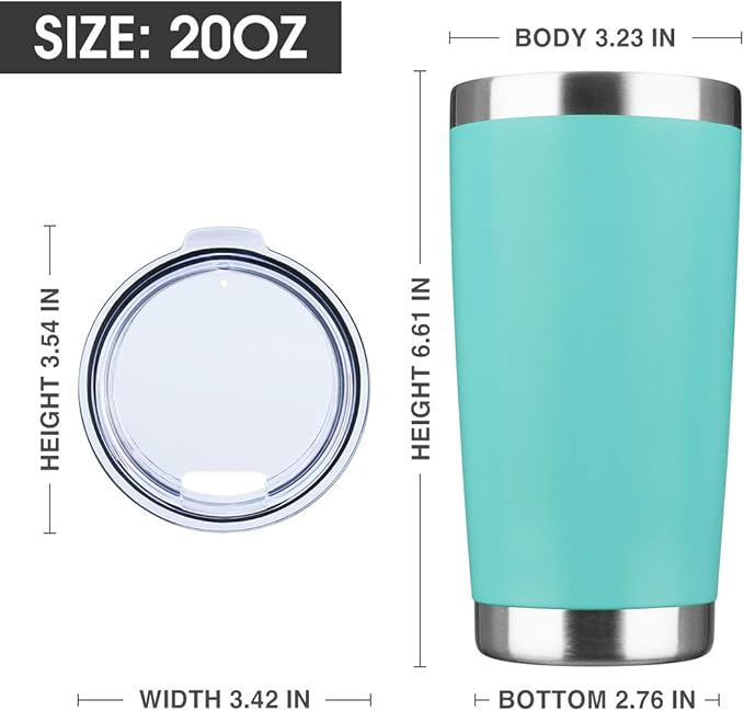 20oz Tumbler Bulk Stainless Steel Vacuum Insulated Tumblers with Lid Double Wall Travel Mug, Powder Coated Coffee Cup, Suitable for Ice Drinks and Hot Beverage (Light blue 12pack)