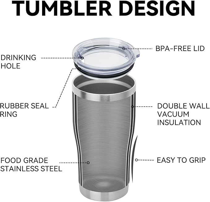 DOMICARE 20oz Tumbler with Lid Stainless Steel Tumblers Bulk, Double Wall Vacuum Insulated Coffee Travel Mug Powder Coated Tumbler, Black