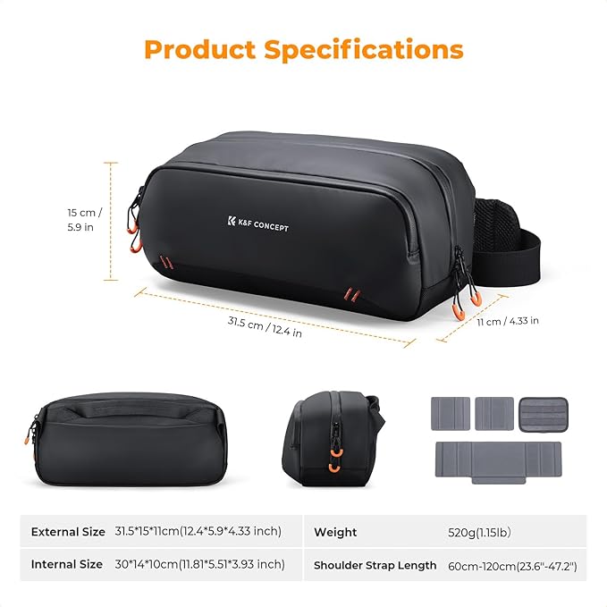 K&F CONCEPT Storage Sling Bag, Vlog Photography Camera HandBag, Portable Carrying Case for Switch 2/Steam Deck/DJI Osmo Pocket 3/Mobile 7P/GoPro/Insta360 Action Cameras & Digital Accessories