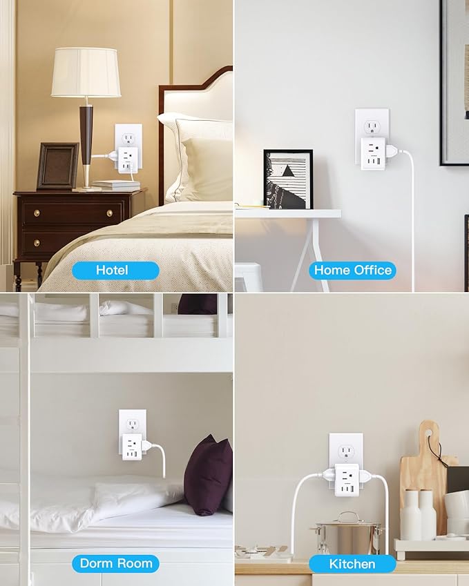 Multi Plug Outlet Extender, Power Strip Non Surge Protector Electric Outlet Splitter with 3 USB Wall Charger (2 USB C), Multiple Outlet Expander for Cruise, Dorm, Travel, Home, Office(White)