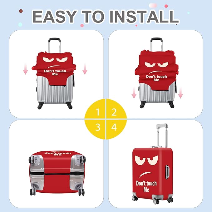 ANNA QUEEN Funny Luggage Cover, Don't Touch Me Red Face Design, Stretchable, Washable Travel Protector for 32-34 Inch Luggage