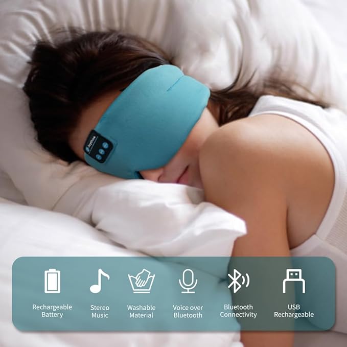Joythink Sleep Headphones Bluetooth Sleep Mask Silk Kids Children Wireless Headband Headphones for Sleeping Travel Adjustable Sleeping Eye Mask with Thin Speaker
