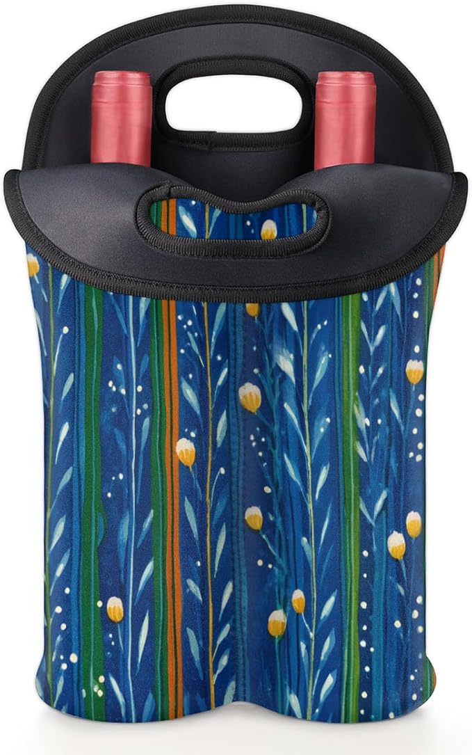 Neoprene Wine Tote, Bottle Carrier Gag Insulating Neoprene Thicker, Insulated Wine Bag for Travel Holds Two Bottles, Bottle Carrier Bags Protect the Bottles, Line Flower
