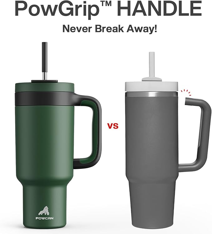 POWCAN 40 oz Tumbler with Handle, 2-in-1 Straw and Sip Lid, Leakproof, Dishwasher Safe, Insulated Stainless Steel Travel Coffee Mug, Keeps Cold for 34 Hours, Fits in Car Cup Holder (Forest)