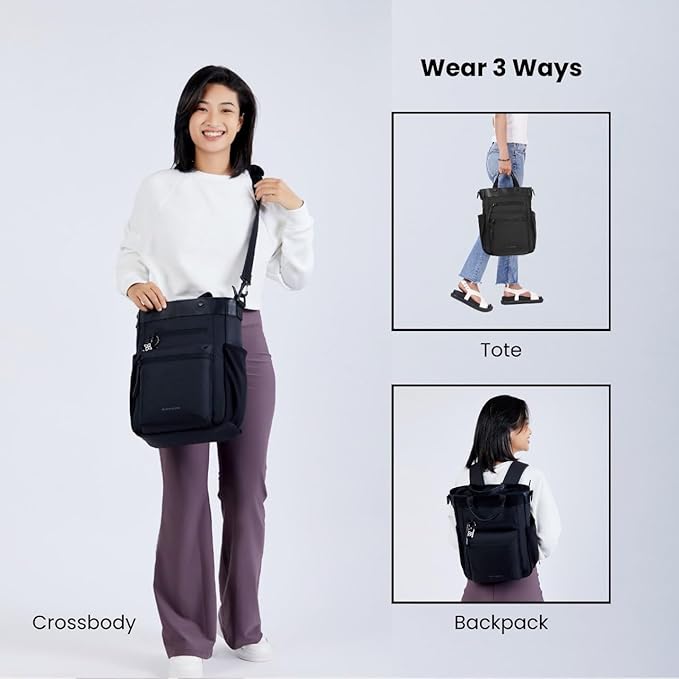 Sherpani Soleil, Anti Theft Convertible Backpack, 3 in 1 Tote Bag, Cross Body Purse, 18L Travel Backpack, Travel Gifts for Women, RFID Protection, Fits 13” Laptop (Carbon Lite)