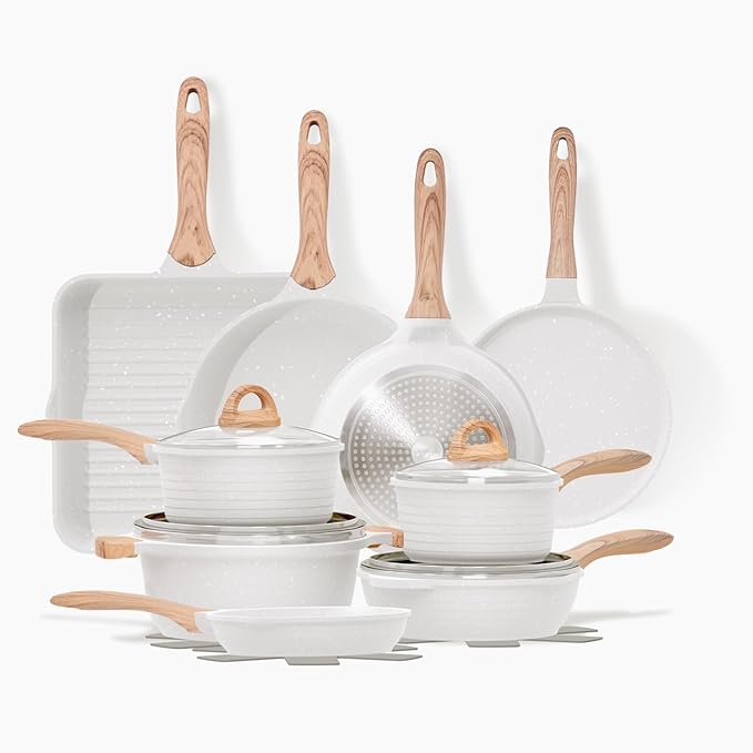 JEETEE 23pcs Pots and Pans Set Non Stick, White Cookware Sets for Kitchen, w/Frying Pans, Saucepans, Sauté & Griddle & Crepe Pan, Induction Cooking Pots (PFOA/PFAS Free)