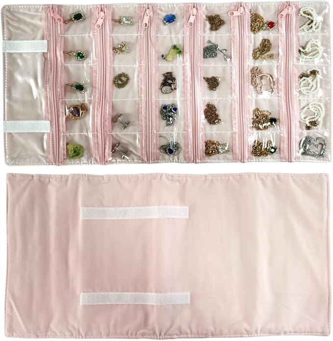Travel Jewelry Roll Bag Portable Organizer Pouch With Grids&PVC Cover Storage Bags for Necklace, Bracelet, Bracelet,Ring, Badge, Pendant