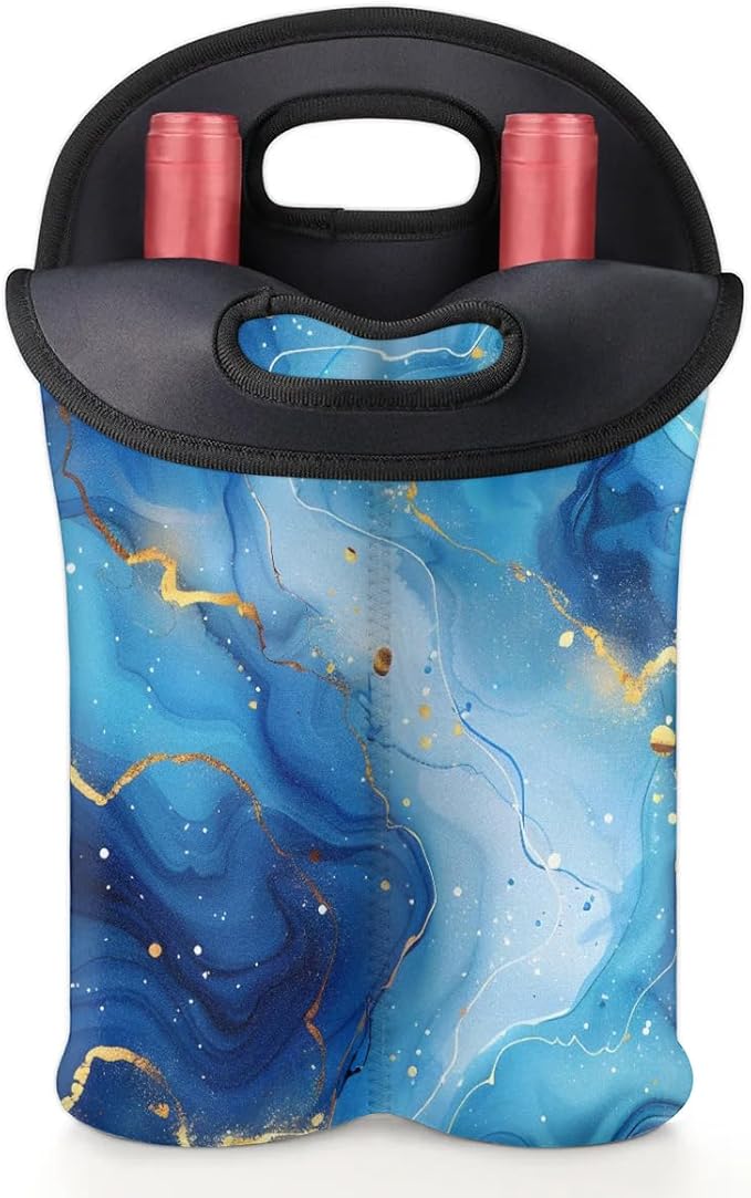 Wine Carrier Tote Personalized Bag for 2 Bottles - Neoprene Wine Bottle Holder with Carry Handle, Wine Protective Bag Insulated Bag Beer Cans Water Bottle Holder for Travel Picnic,Style18