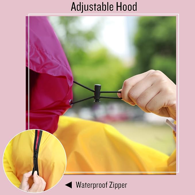 SaphiRose Rain Poncho Jacket Coat Hooded for Adults with Pockets