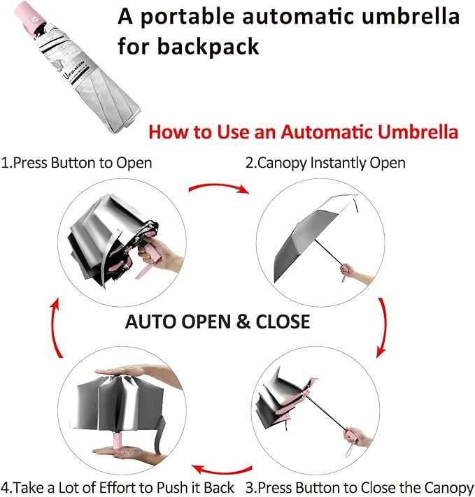 BAODINI Small UV Protection Travel Umbrella Compact for Rain and Sun UPF 50+ 41 inch Portable Umbrella for Women and Men