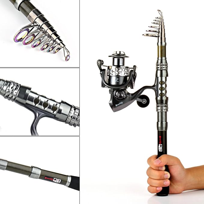 Sougayilang Fishing Rod Reel Combo with Telescopic Fishing Pole Spinning Reel Carrier Bag for Travel Saltwater Freshwater Fishing
