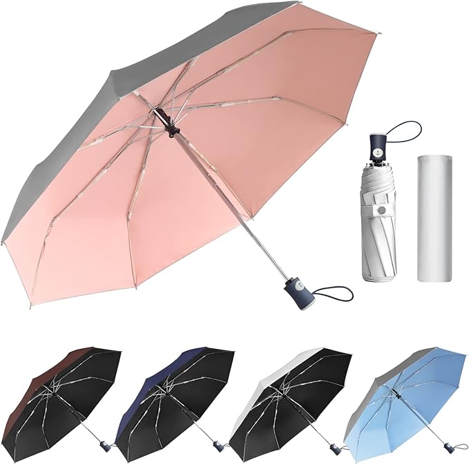 Cuby UV Sun Umbrella Compact Folding Umbrella lightweight Portable Manual Travel Umbrella for Rainproof & 99% UV Protection with Black Anti-UV Coating