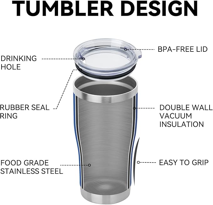 DOMICARE 20oz Stainless Steel Tumblers with Lid, Powder Coated Tumbler, Double Wall Vacuum Insulated Coffee Travel Mug(Dark Blue, 12)