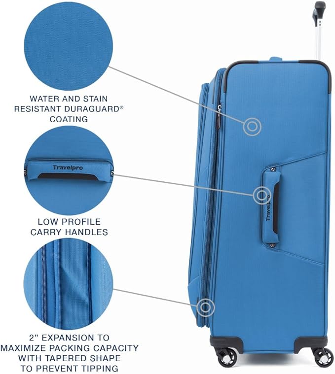 Travelpro Maxlite 5 Softside Expandable Checked Luggage with 4 Spinner Wheels, Lightweight Suitcase, Men and Women, Azure Blue, Checked Large 29-Inch