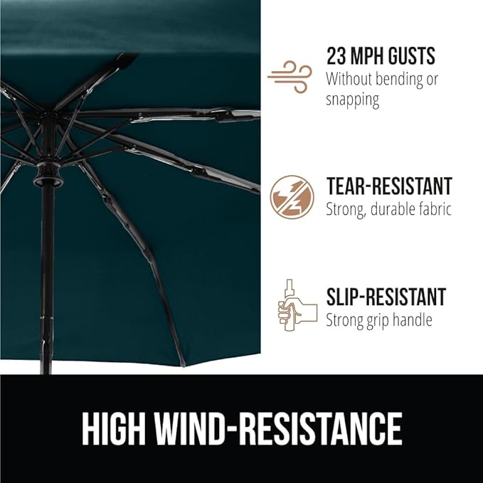 GORILLA GRIP Compact Stick Umbrella for Rain, Travel One-Click Automatic Open Close, Lightweight, Portable, US Designed Reinforced Fiberglass Ribs, Wind Resistant Easy Collapse, Hunter Green