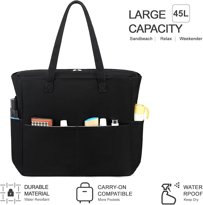 LEDAOU Beach Bag Waterproof Sandproof Women Tote Bag Pool Bag with Zipper for Gym Grocery Travel with Wet Pocket