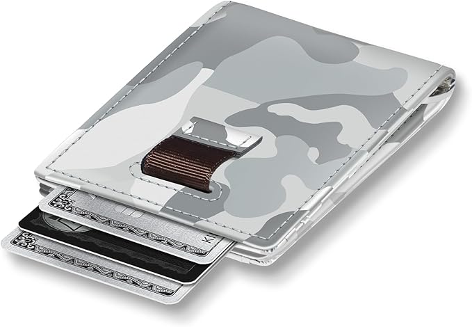 Kings Loot Money Clip Slim Minimalist Wallet for Men | RFID Blocking Leather Design with Money Clip | Front Pocket Bifold Holds 12 Cards | Stylish & Compact Wallets (Camo White)