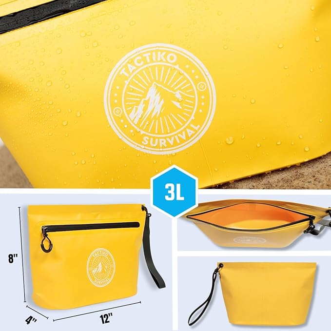 3-Pack Tactiko Heavy-Duty Splash Water Resistant Zipper Pouches - 3 L Hold-All Organizers for Dry Bags, Travel Bags (3, Yellow/Orange/Gray)