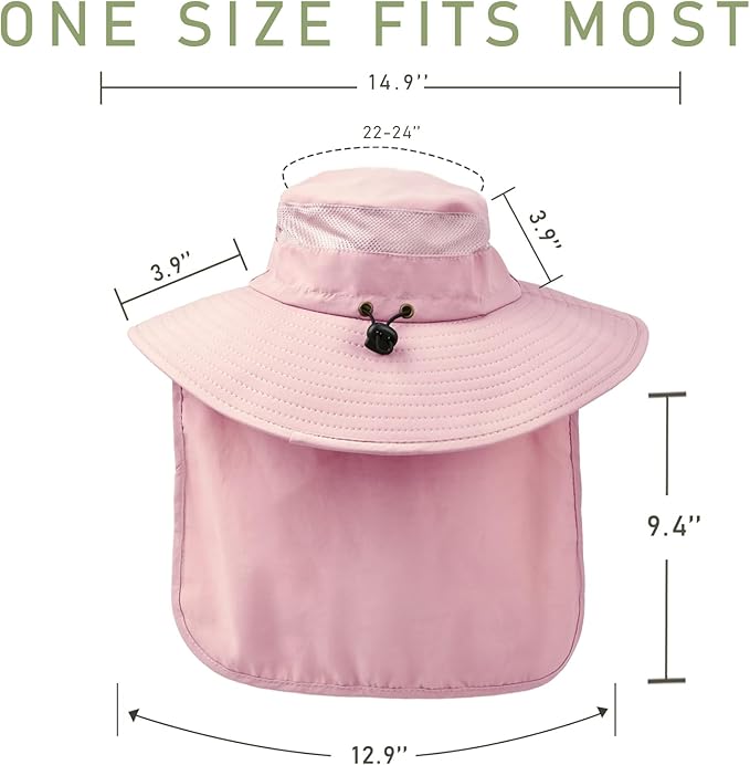 Fishing Hat Breathable Wide Brim Sun Hats with Neck Flap Bucket Hat Outdoor Safari Hat for Men Women UPF 50+ Sun Protection