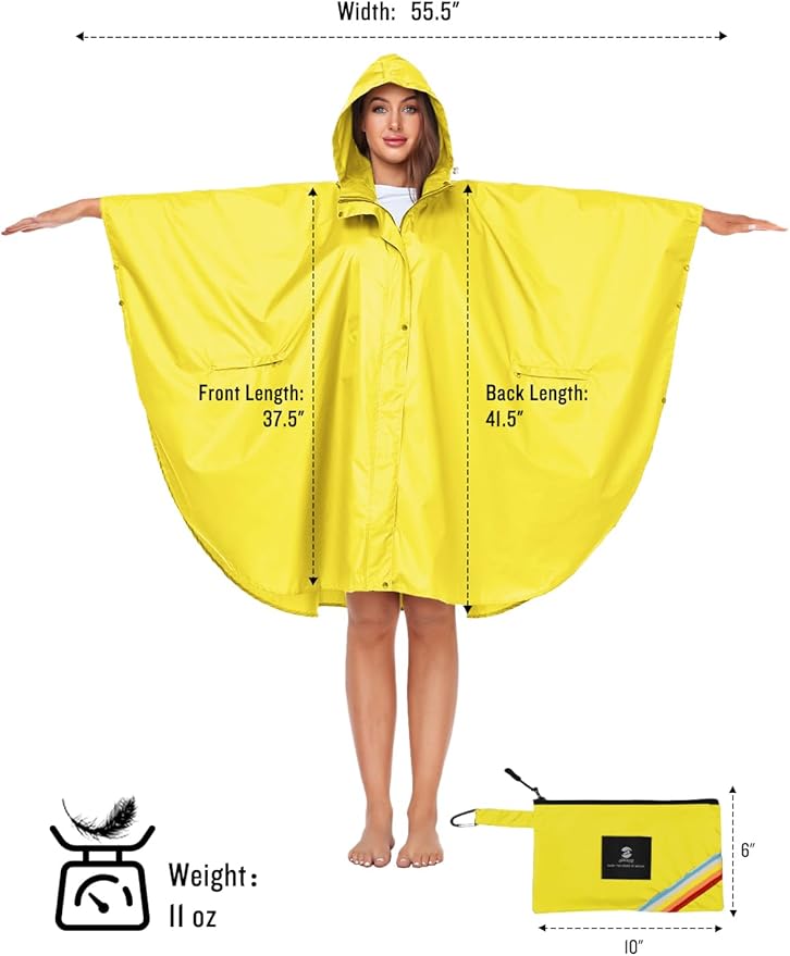 SaphiRose Unisex Rain Poncho Hooded Waterproof Raincoat for Adults Women