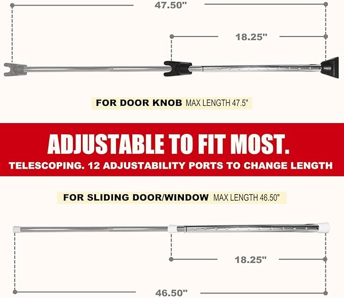 Door Security Bar, SECURITYMAN 2 in 1 Adjustable Door Stoppers Security Bar & Sliding Door Security Bar - Heavy Duty Door Lock Stick Jammer for Apartment, Dorm, Front Door Inside Safety Must Haves