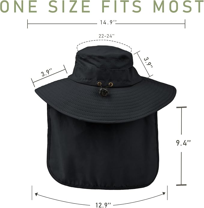 Fishing Hat Breathable Wide Brim Sun Hats with Neck Flap Bucket Hat Outdoor Safari Hat for Men Women UPF 50+ Sun Protection
