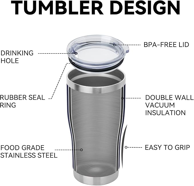 DOMICARE 20oz Tumbler with Lid Stainless Steel Tumblers Bulk, Double Wall Vacuum Insulated Coffee Travel Mug Powder Coated Tumbler, 4 Pack Navy