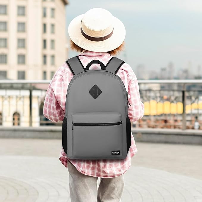 17 Inch School Backpack,Unisex Classic Bookbag Teens Schoolbag with USB Port for High School College Office Work Travel