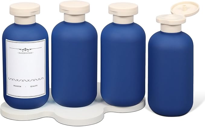 ASEVAT 6.7oz Airtight Plastic Travel Shampoo Bottles, Travel Shampoo and Conditioner Bottles Refillable, Empty Travel Size Shampoo Bottle, Hand Soap Dispenser for Vacation, Gym, Home(Navy)