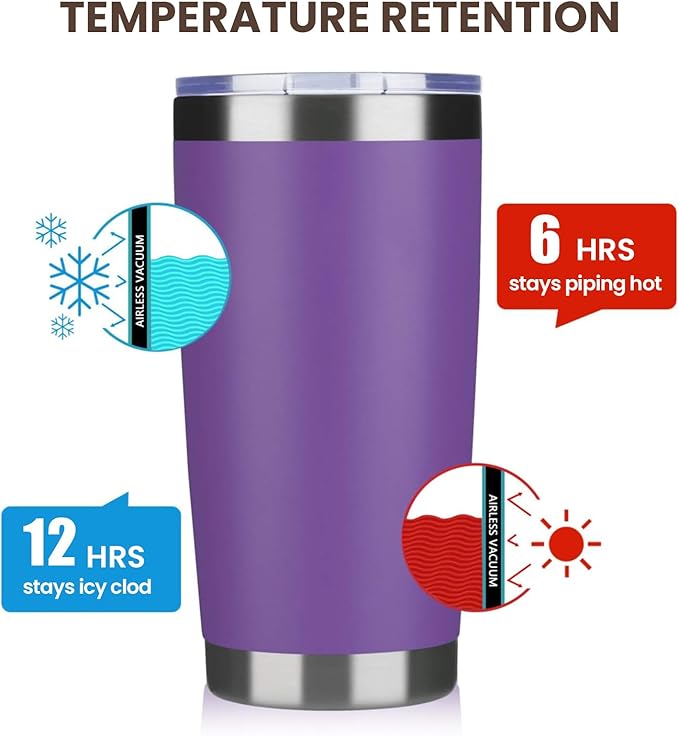 MEWAY 20oz Tumbler Cup Double Wall Vacuum Insulated Travel Mug Bulk, Stainless Steel Tumblers with Lid and Straw, Durable Powder Coated Coffee Cups for Cold & Hot Drinks (Purple, 1)
