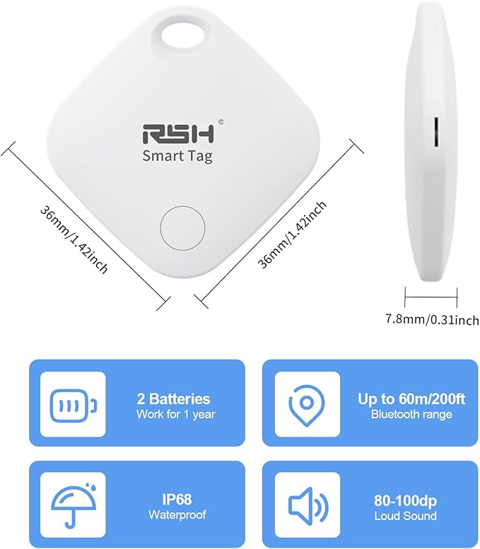 Air Tracker Tag 4 Pack Bluetooth Luggage Tracker tag Locator Works with Apple Find My,Smart Tracker for Suitcase, Bag, Backpack, Wallet,Replaceable Battery Smart tag Item Finder