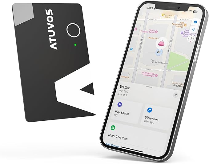 [2025 Apple MFi Certified] ATUVOS Rechargeable Wallet Tracker Card, Ultra Slim 1.6mm Wallet Card Tracker Tag Works with Apple Find My (iOS Only), Item Locator for Luggage Tags, IP67 Waterproof, 1 Pack