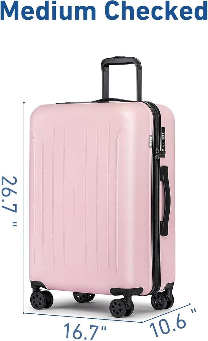 KYME Suitcase Hardshell With Double Spinner Wheels, PC+ABS TSA Lock Travel Luggage (Pink, 24" Checked)