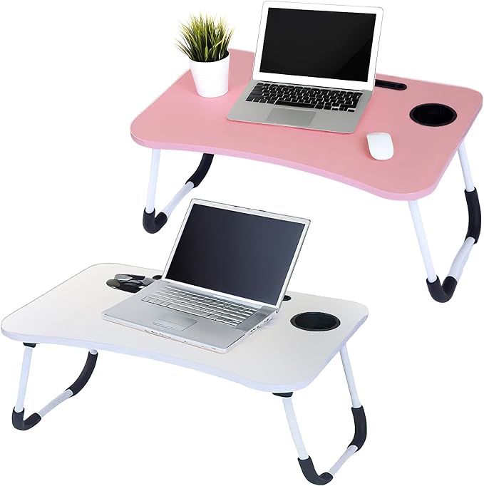 2-Pack Large Lap Desk for Bed & Sofa with Cup Holder & Foldable Legs Laptop Table, Breakfast Serving Tray, Tablet Phone Groove, Foldable Legs
