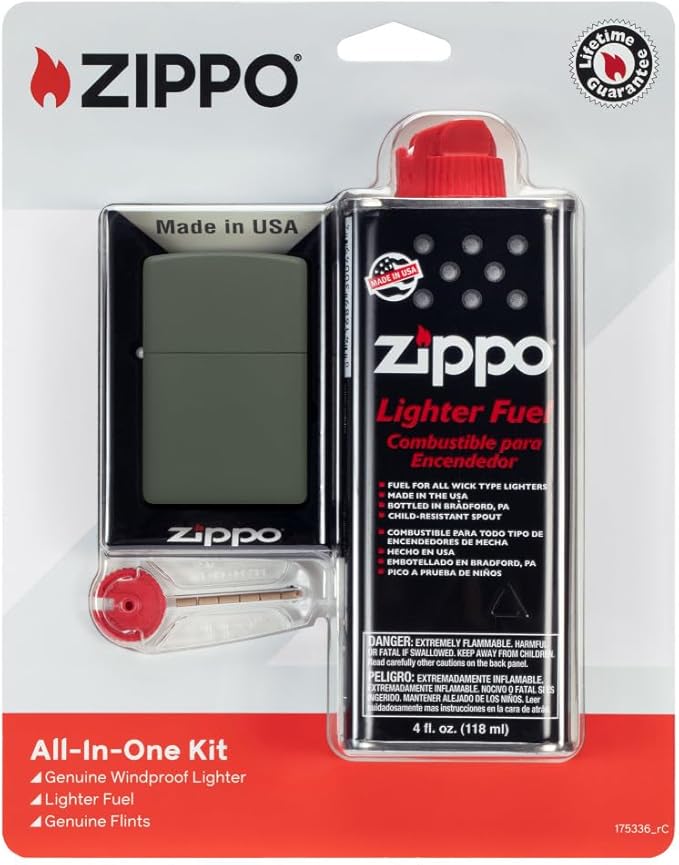 Zippo All-in-One Kit with Green Matte Windproof Lighter