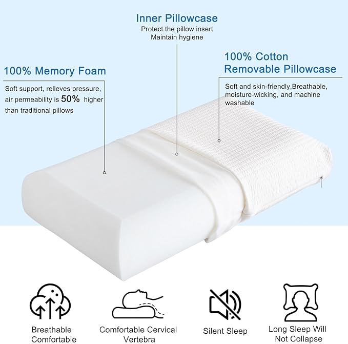 YOUR MOON Memory Foam Travel Pillow, Pure Cotton Cover, Compressible Camping Pillow for Sleeping, Portable Backpacking Support Pillows for Hiking, Car & Airplane (Off White)