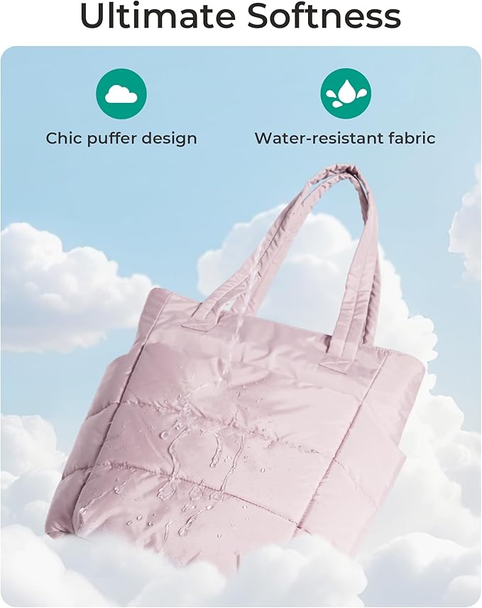 BAGSMART Tote Bag for Women, Lightweight Puffy Tote Bag with Compartments Shoulder Bag Handbag for Travel, Work, Gym,