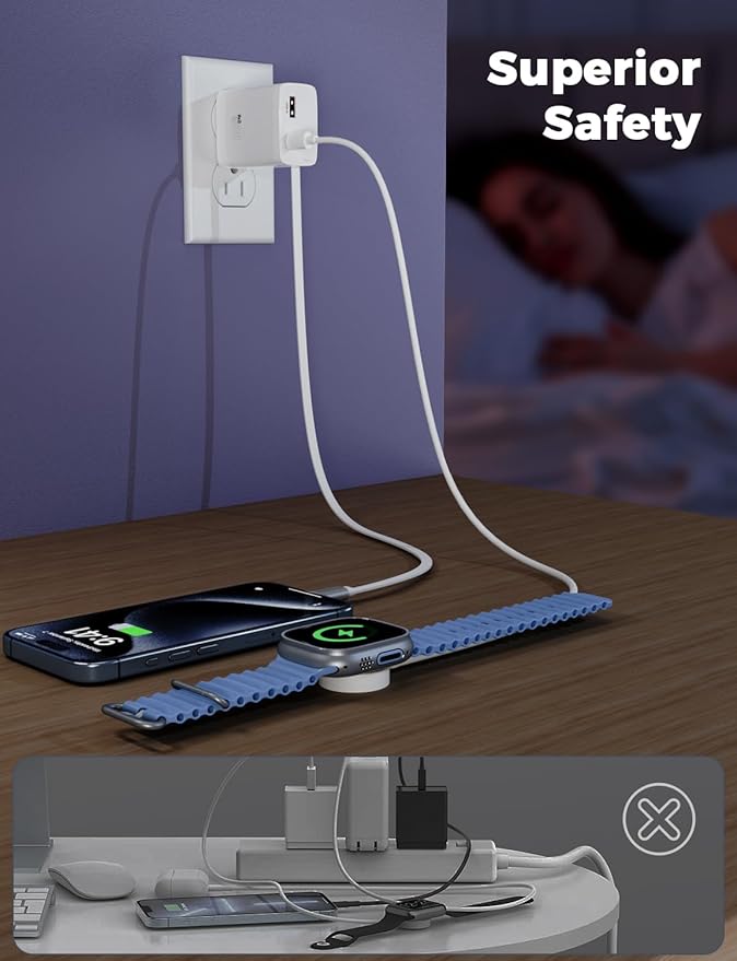 30W Retractable Wall Charger with USB C Cable 2.1FT, 2-Port USB Block 3 in 1 Travel Essentials,for iPhone Charger Fast Charging Plug for iPhone 16/15 Series, iPad, LG, Samsung-Only 1Pcs
