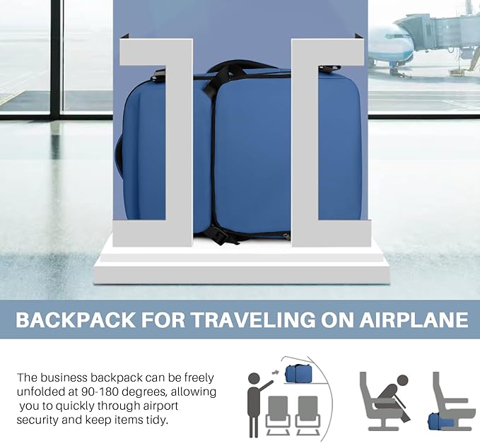 Travel Backpack Carry On Flight Approved, Lightweight Large Travel Backpack, Expandable with USB Charging Hole, Waterproof Causal Bookbag for Travel Work College Fits 17 inch Laptop, Blue
