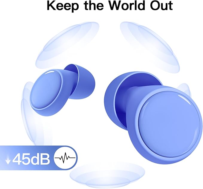 Ear Plugs for Sleeping 45dB Noise Cancelling System Ear Plugs for Concerts, Focus, Travel, Work Silicone Hearing Protection Earplugs with 8 Tips (XS-L) Reusable poweful Noise Reduction Ear Plug Blue