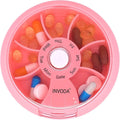 INVODA Weekly Pill Organizer 7 Compartment Rotating Pill Box for Daily Medication & Vitamins - Portable Travel Pill Case Fish Oil Supplements Vitamins Organizer (Pink)