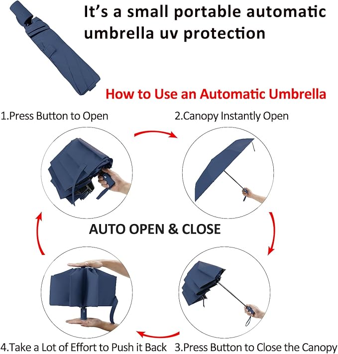 BAODINI Small UV Protection Travel Umbrella Compact for Rain and Sun UPF 50+ 41 inch Portable Umbrella for Women and Men