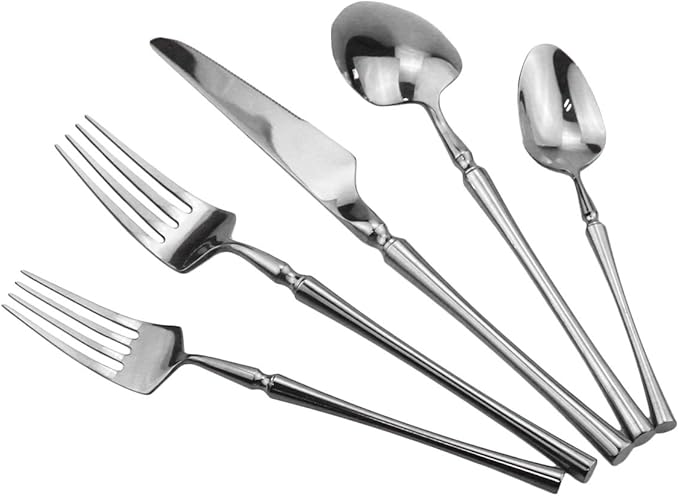 Gugrida 20 piece Silver Flatware Set 304 Stainless Steel Fork Spoon Cutlery Luxury Mirror Polished Silverware, Dishwasher Safe, Service for 4