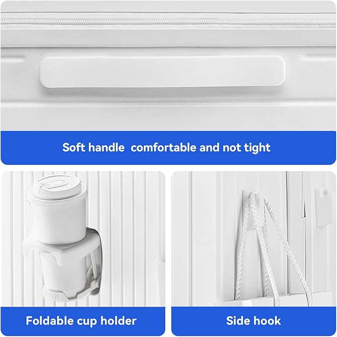 SOKOK Front Pocket Luggage Carry On with Spinner Wheels, Wide Handle Travel Suitcase PC Hardshell Durable Rolling Luggage for Business Trip with Charging Port and Cup Holder, White