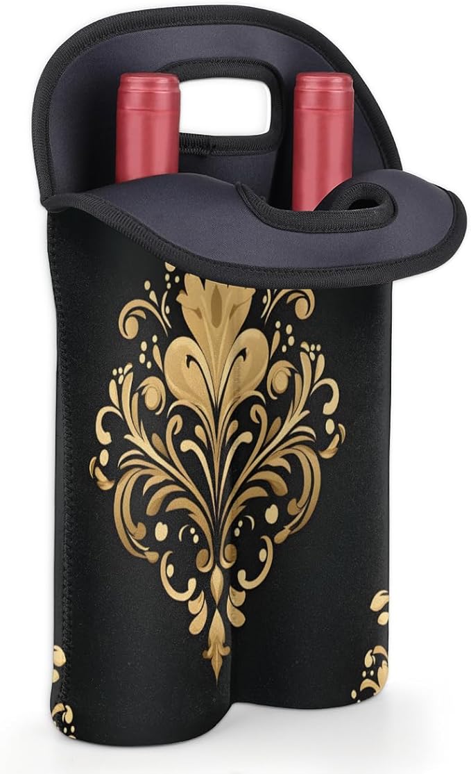 Neoprene Wine Tote, Bottle Carrier Gag Insulating Neoprene Thicker, Insulated Wine Bag for Travel Holds Two Bottles, Bottle Carrier Bags Protect the Bottles, Black Totem