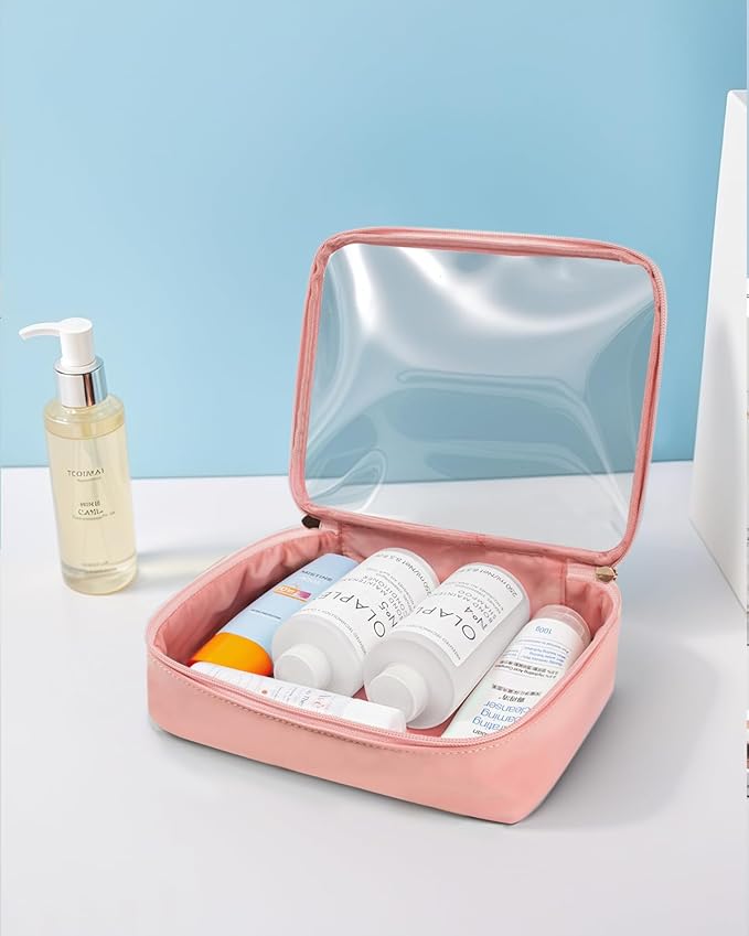 KOTORA TSA Approved Toiletry Bag with Mini Clear Makeup Bag Travel Size Beach Pool Bag Car Accessories for Women Her (B-Clear Pink)