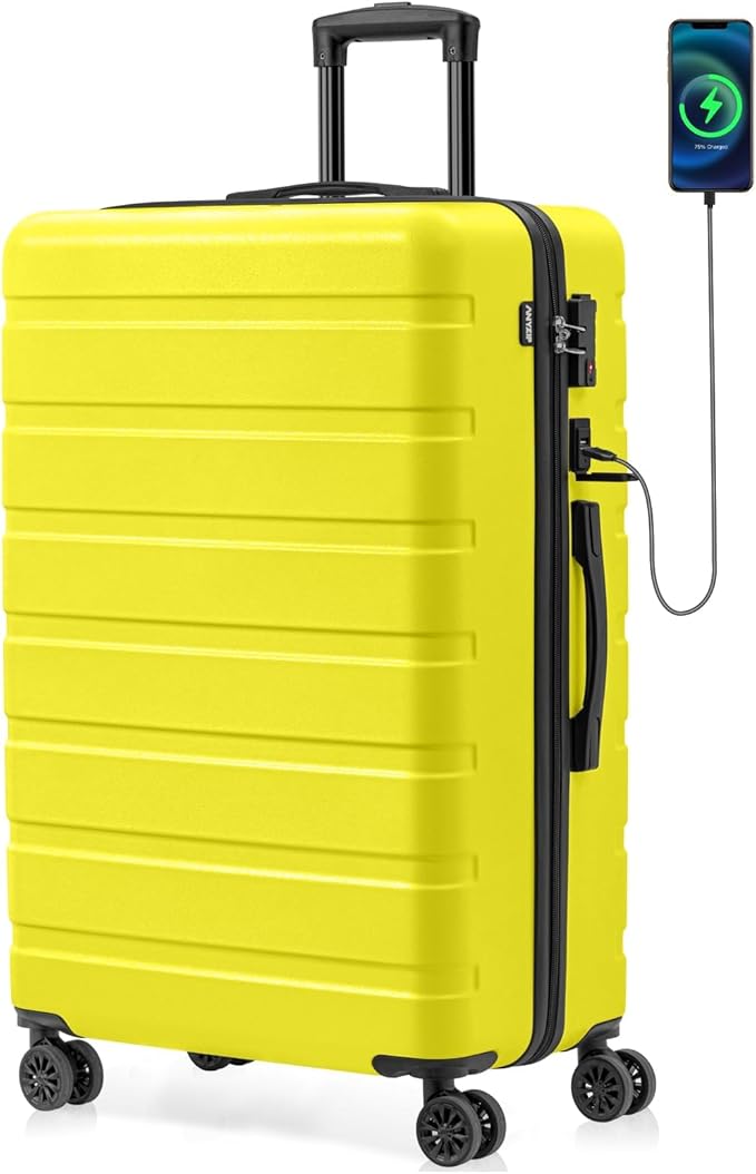 AnyZip Suitcase Hardside PC ABS Lightweight USB Luggage with Wheels TSA Lock Checked-Large 28 Inch Yellow
