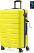AnyZip Suitcase Hardside PC ABS Lightweight USB Luggage with Wheels TSA Lock Checked-Large 28 Inch Yellow